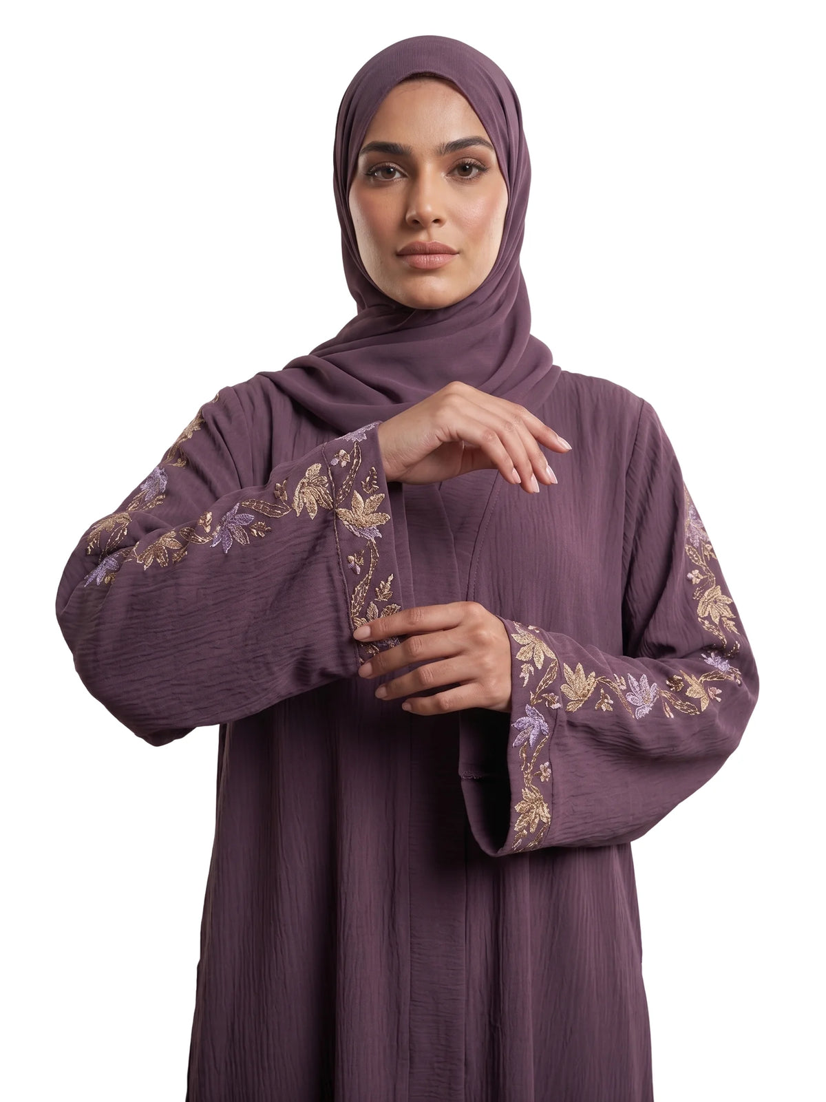 Premium Plum Embroidered Abaya for Women – Plum Flora