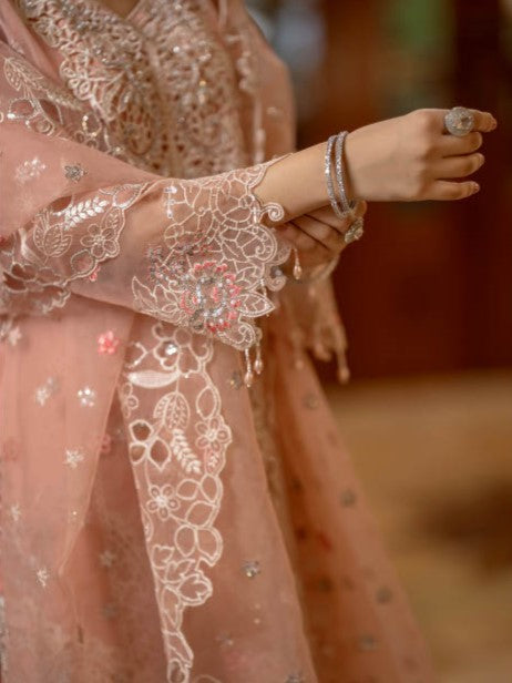 Elegant Peach Embroidered 3-Piece Suit – GULNAARA