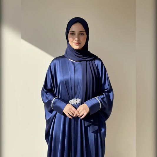 Elegant Navy Blue Modest Abaya for Women | Premium Islamic Wear – SHIMMER