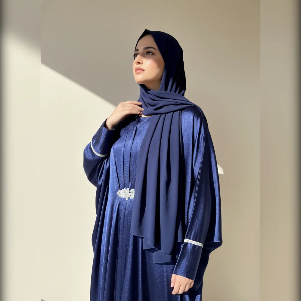 Elegant Navy Blue Modest Abaya for Women | Premium Islamic Wear – SHIMMER