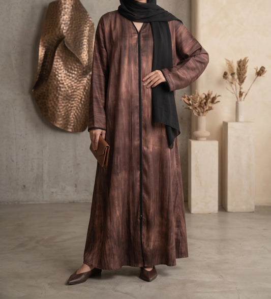 Premium Brown Textured Open Abaya – AIZAL