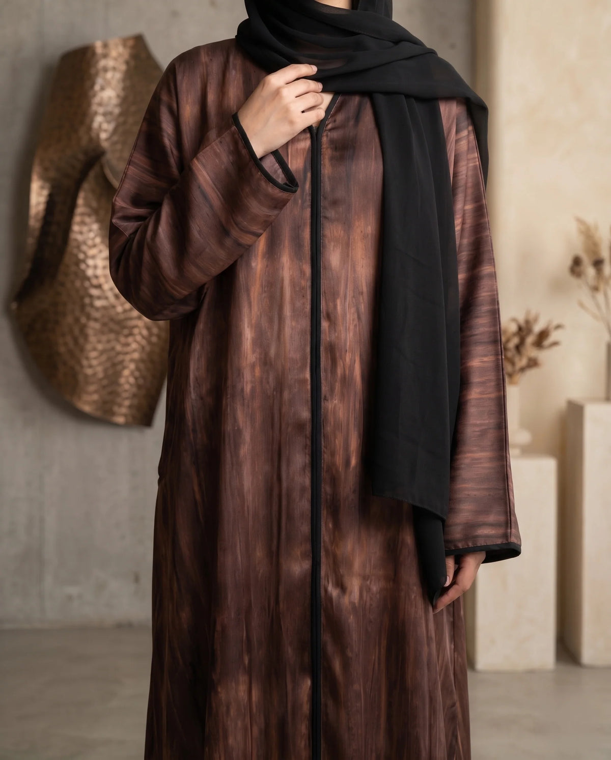 Premium Brown Textured Open Abaya – AIZAL