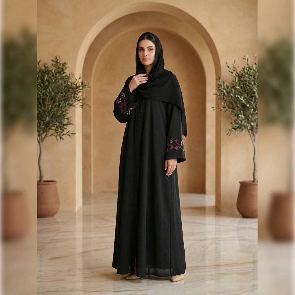 Premium Black Floral Embroidered Abaya- NOIR PETAL