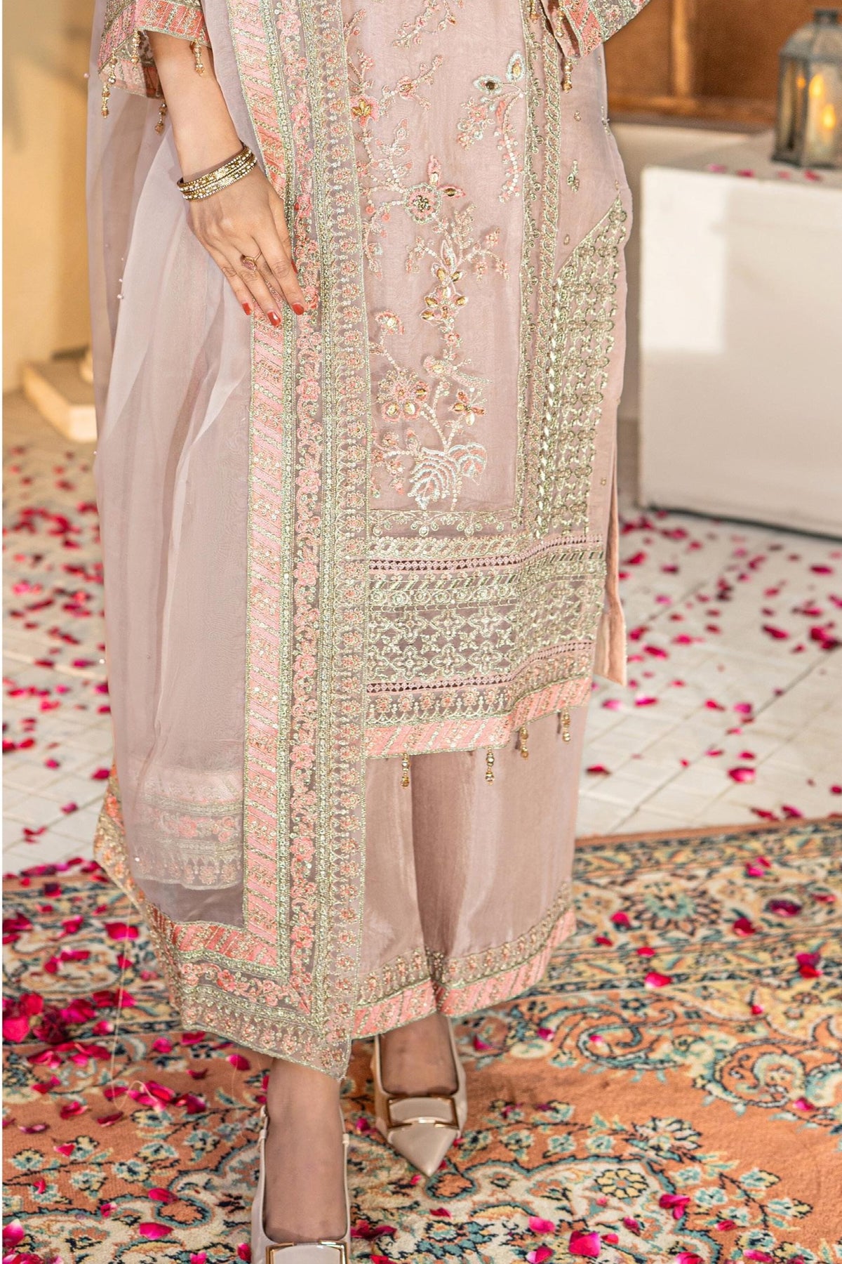 Pink Embroidered Formal Dress – Luxury Pakistani Party Wear | OPAL PINK