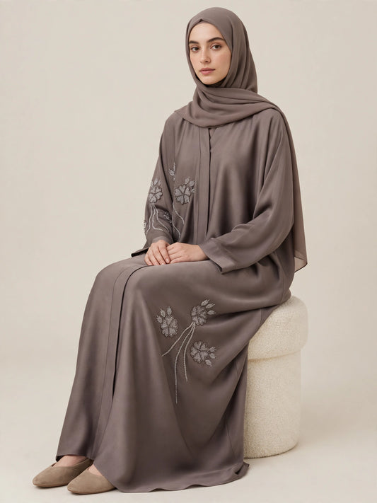 Floral Embroidered Open Abaya - Mehak