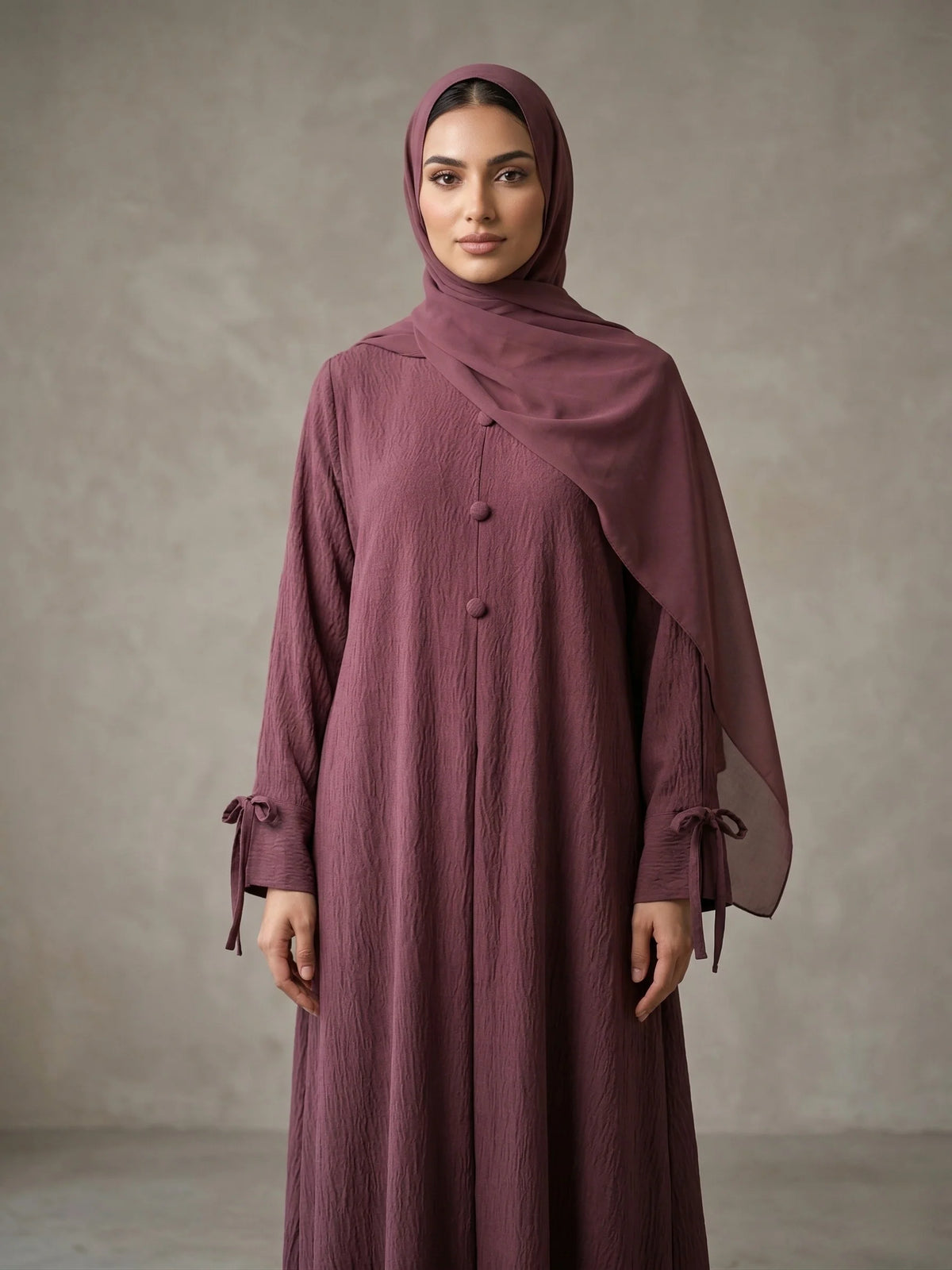 Mauve Nida Abaya with Tie-Sleeve Details –HAYA TIE CUFF