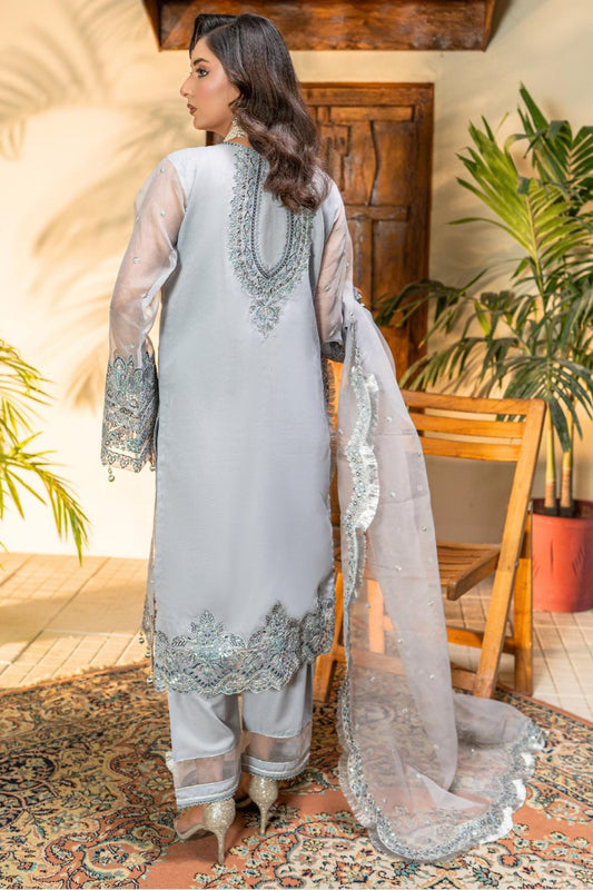Grey Embroidered Formal Dress | Luxury Party Wear | OPAL GREY