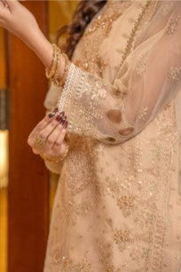 Elegant Champagne Embroidered 3-Piece Suit – GULNAARA