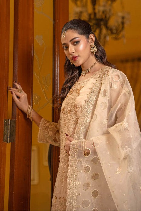 Elegant Champagne Embroidered 3-Piece Suit – GULNAARA