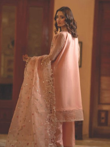 Elegant Peach Embroidered 3-Piece Suit – GULNAARA