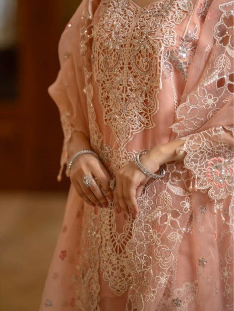 Elegant Peach Embroidered 3-Piece Suit – GULNAARA