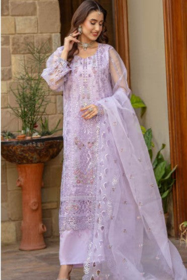 Elegant Lavender Embroidered 3-Piece Suit – GULNAARA