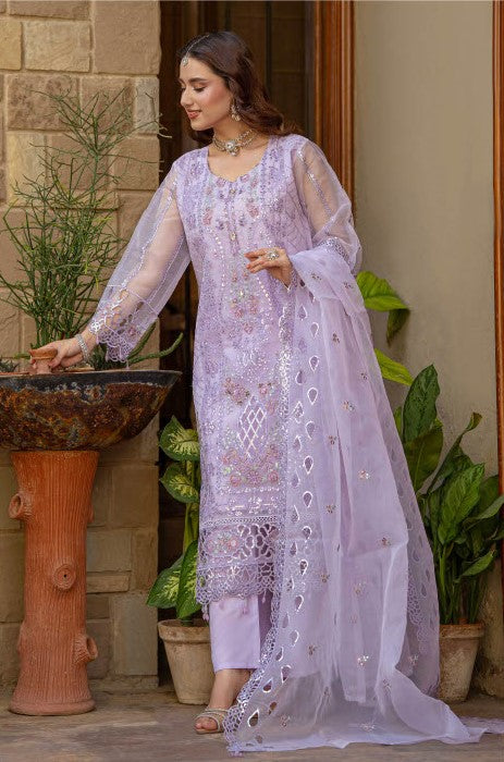 Elegant Lavender Embroidered 3-Piece Suit – GULNAARA