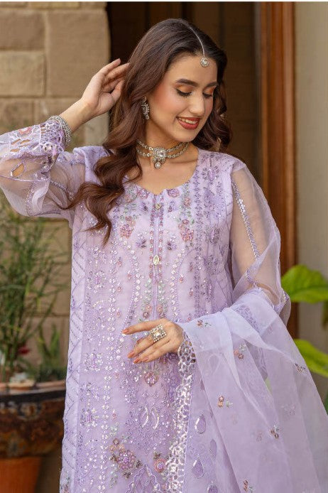Elegant Lavender Embroidered 3-Piece Suit – GULNAARA