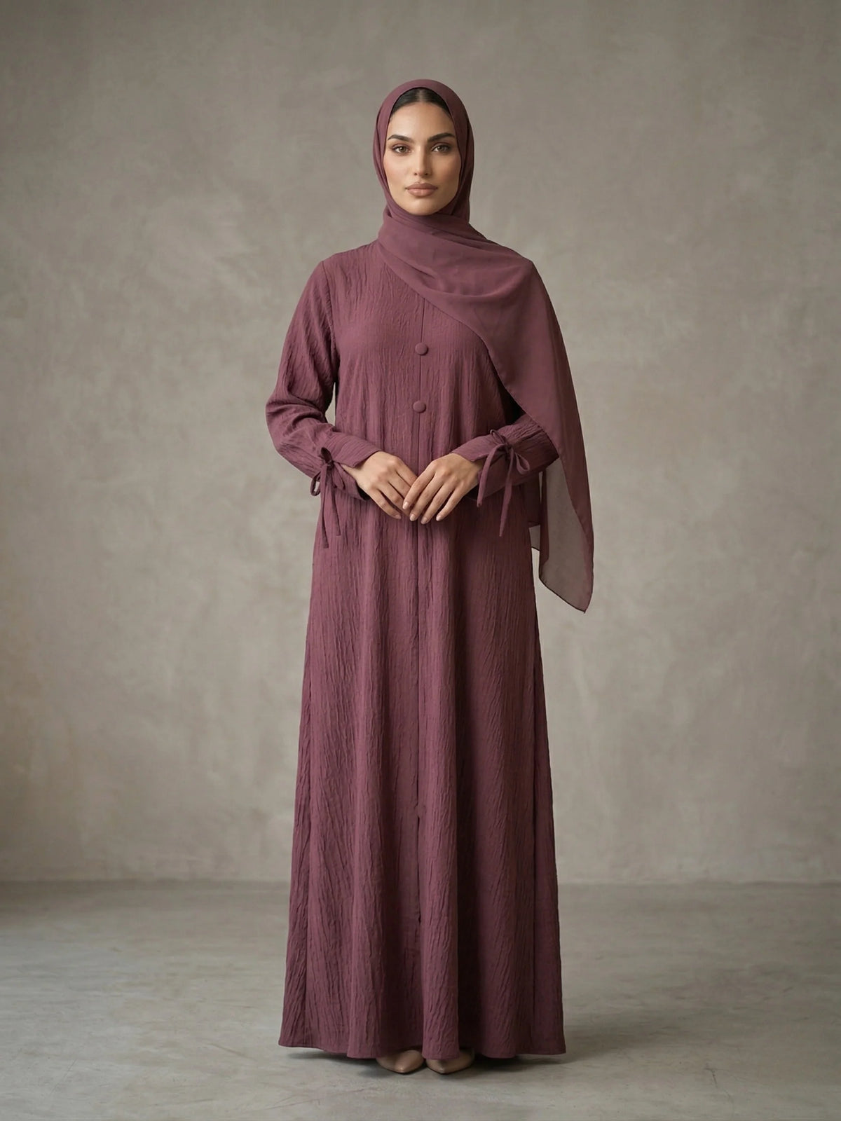 Mauve Nida Abaya with Tie-Sleeve Details –HAYA TIE CUFF