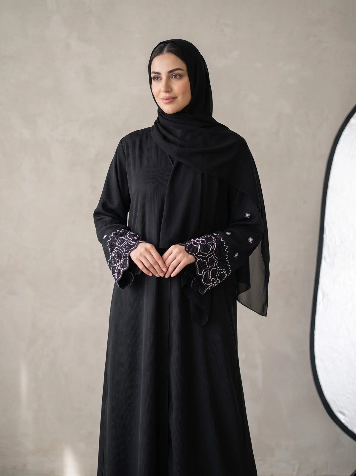 Black Embroidered Abaya- LOTUS BLOOM
