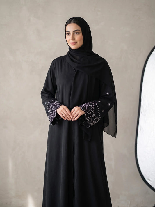 Black Embroidered Abaya- LOTUS BLOOM