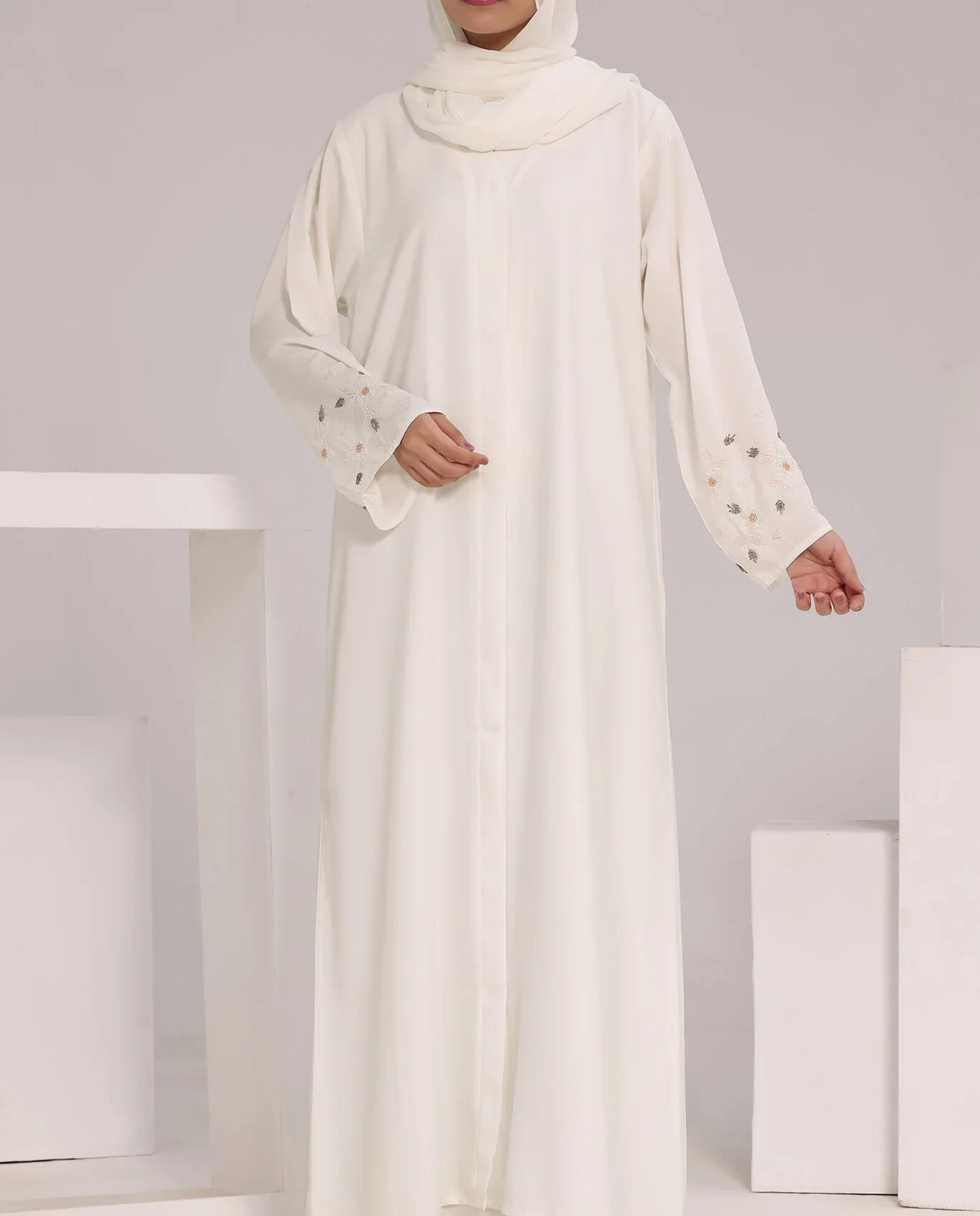 Premium White Handwork Open Abaya – RUBAB