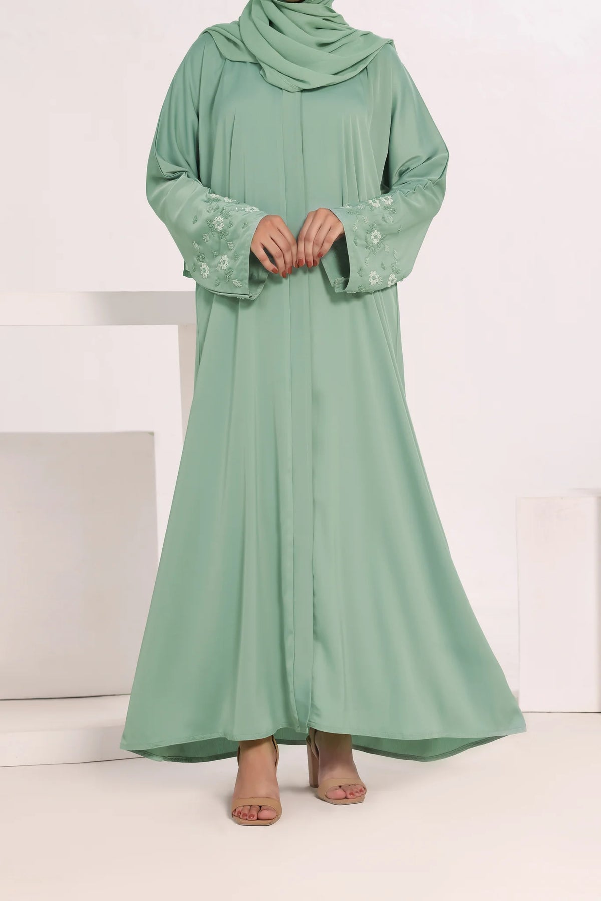 Premium Mint Green Handwork Open Abaya- RUBAB