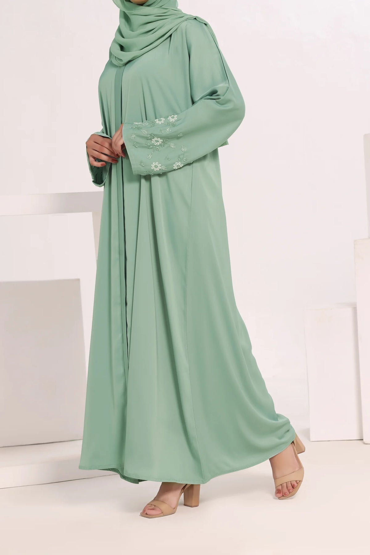 Premium Mint Green Handwork Open Abaya- RUBAB