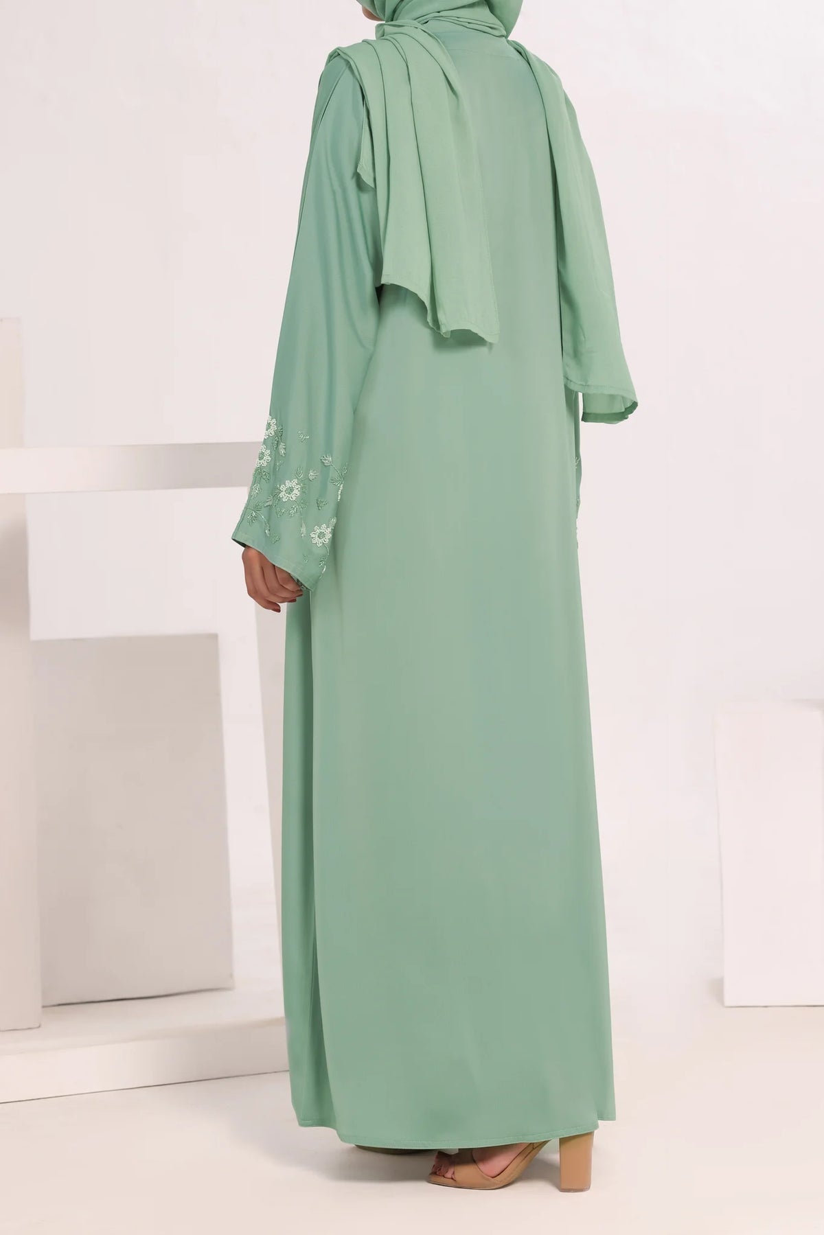 Premium Mint Green Handwork Open Abaya- RUBAB