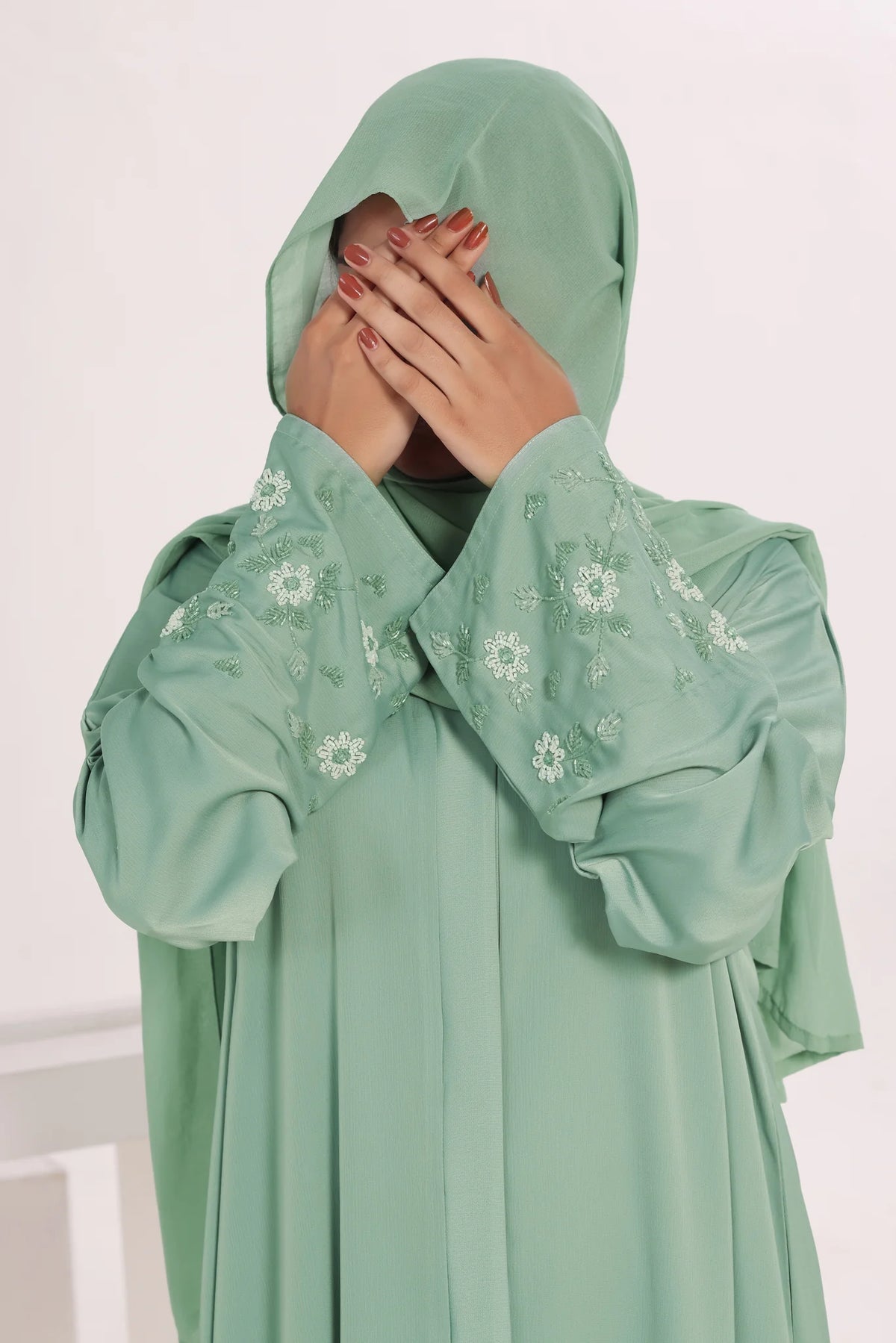 Premium Mint Green Handwork Open Abaya- RUBAB