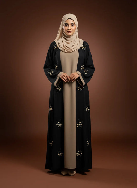 Premium Black Embroidered Open Abaya – 16 bunch