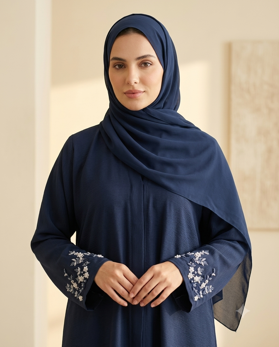 Navy Blue Embroidered Abaya - AARI W