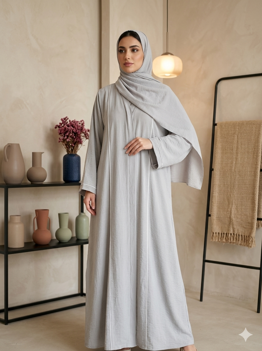 Premium Light Grey Open Abaya- CY MIST