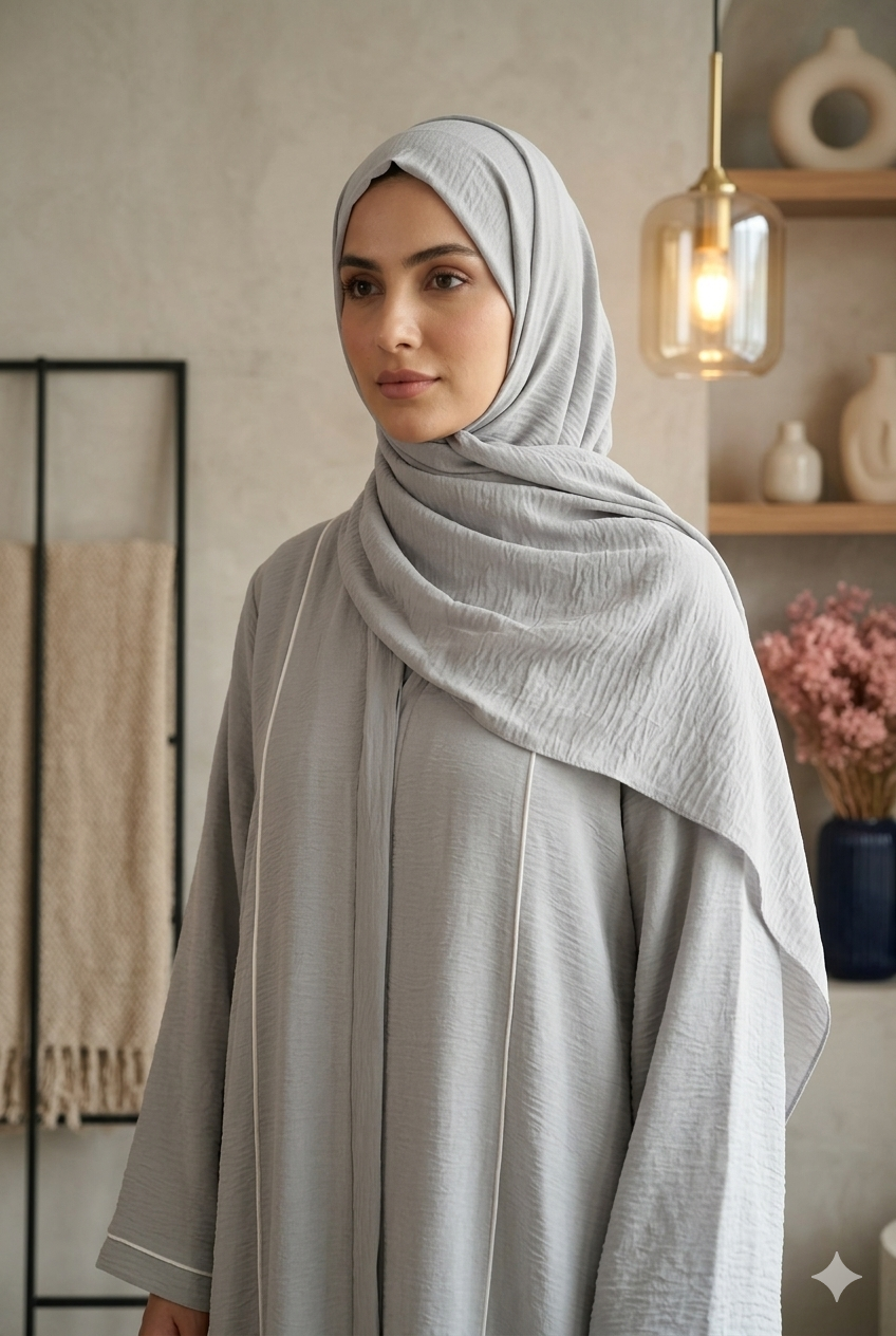 Premium Light Grey Open Abaya- CY MIST