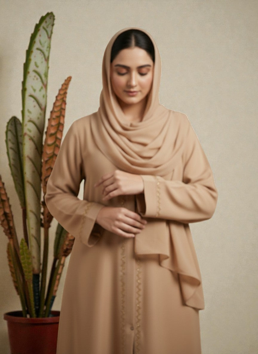 Premium Beige Modest Abaya for Women-ZIGZAG