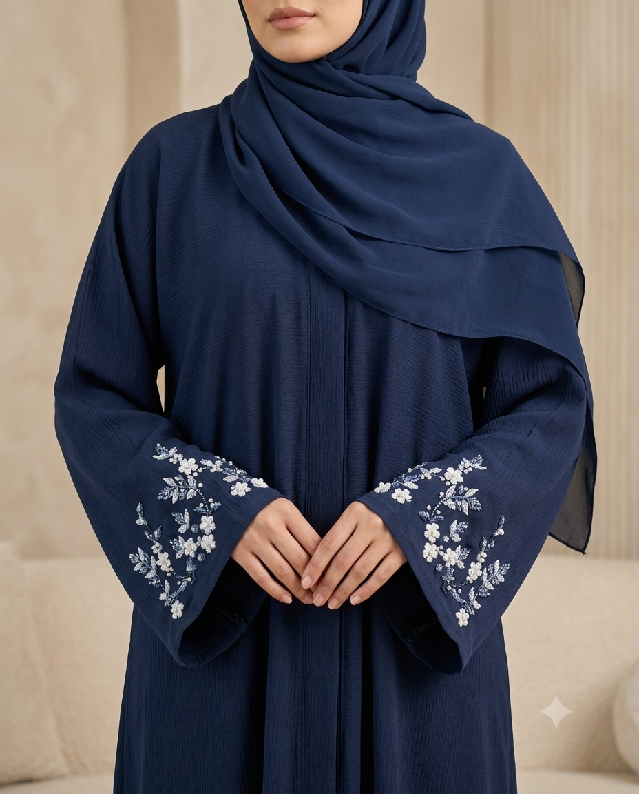 Navy Blue Embroidered Abaya - AARI W