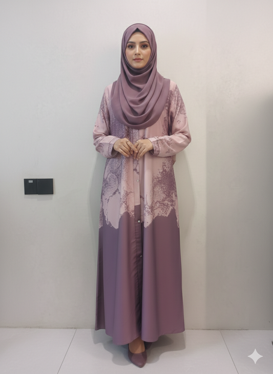 Premium Printed Open Abaya - 2 Tone W