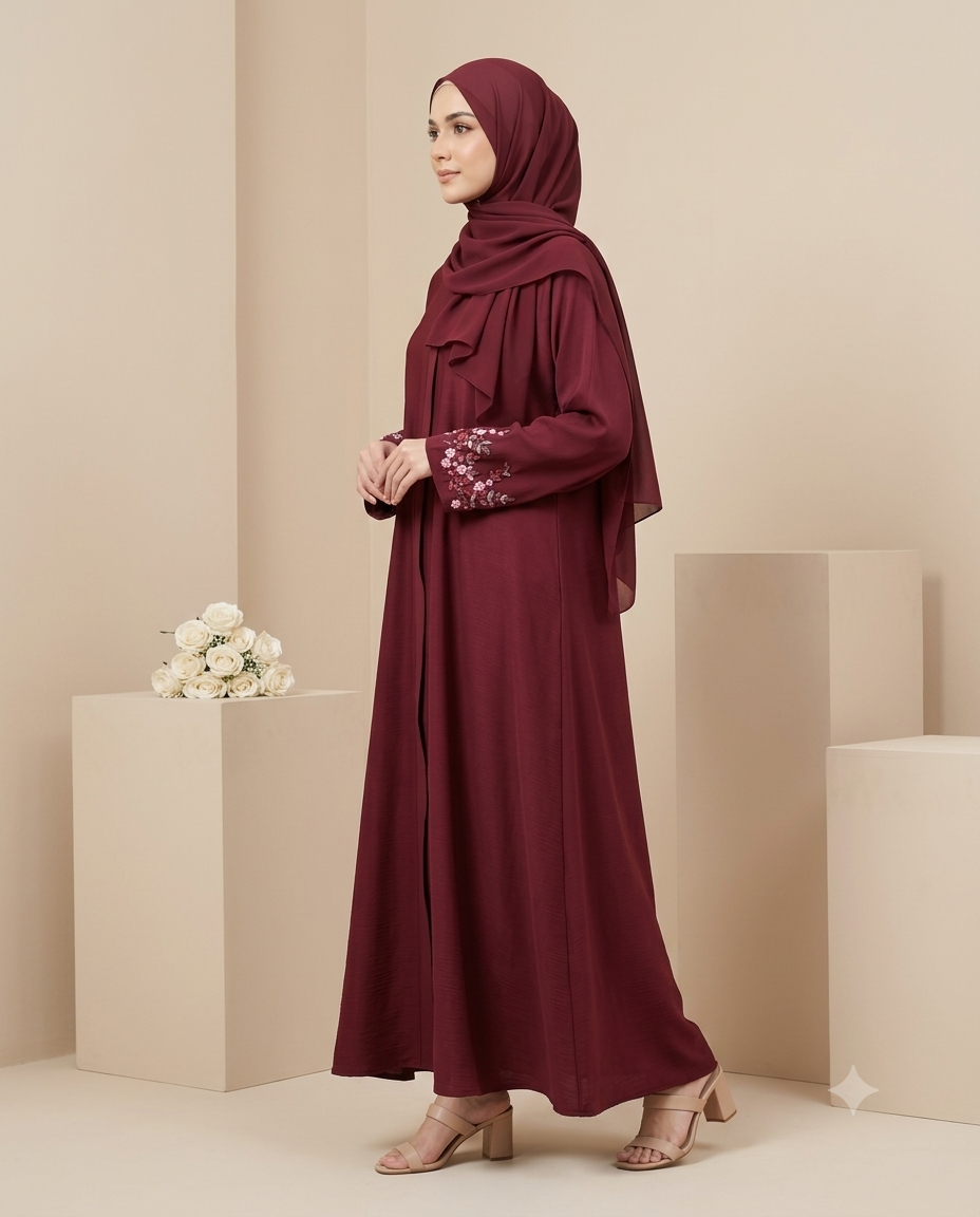 Burgundy Embroidered Abaya- AARI W