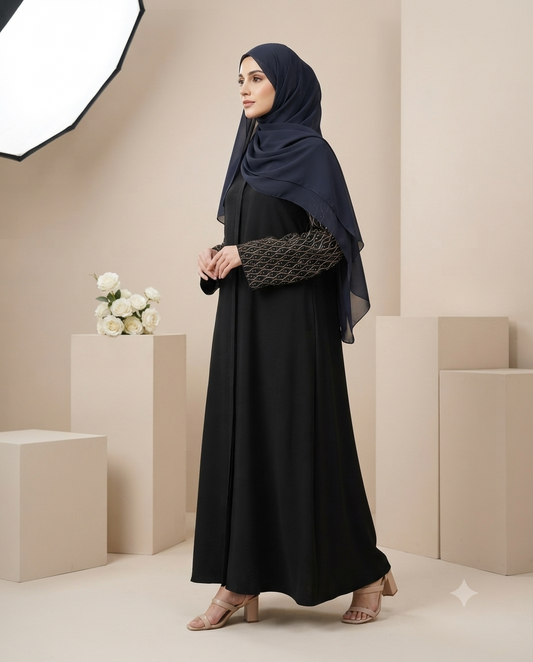 Premium Modest Islamic Wear for Women-Safa Black Nida Abaya