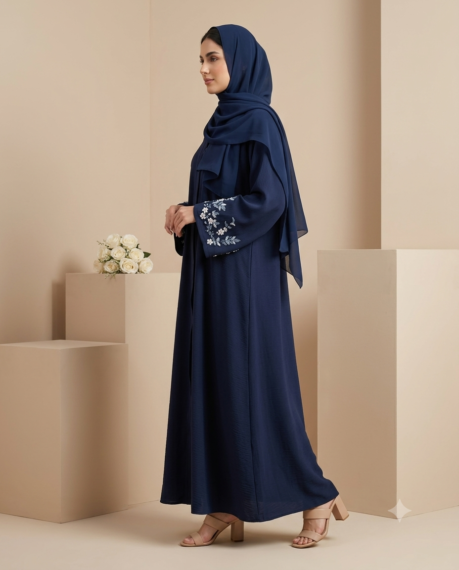 Navy Blue Embroidered Abaya - AARI W