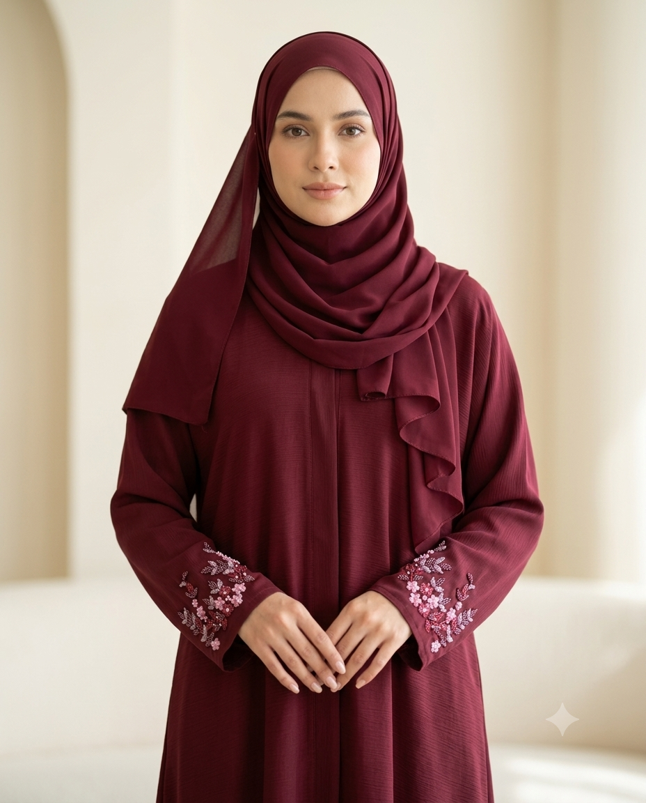 Burgundy Embroidered Abaya- AARI W