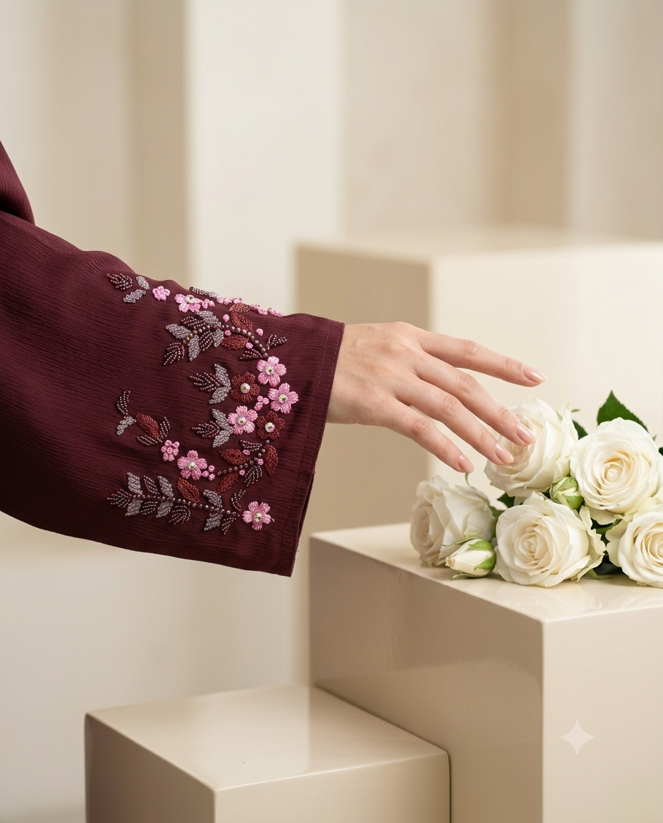 Burgundy Embroidered Abaya- AARI W