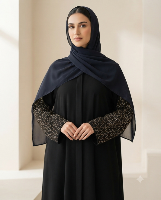 Premium Modest Islamic Wear for Women-Safa Black Nida Abaya