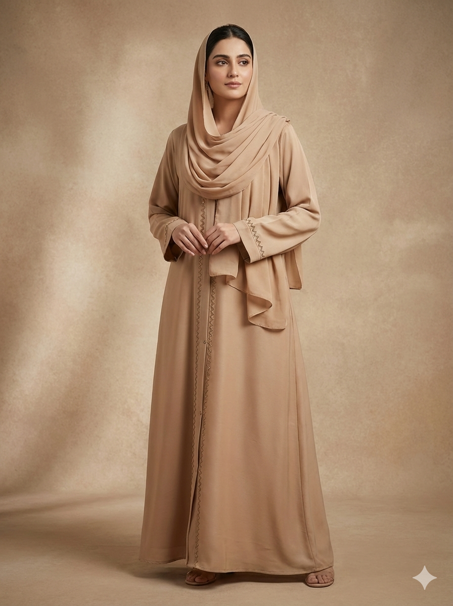Premium Beige Modest Abaya for Women-ZIGZAG