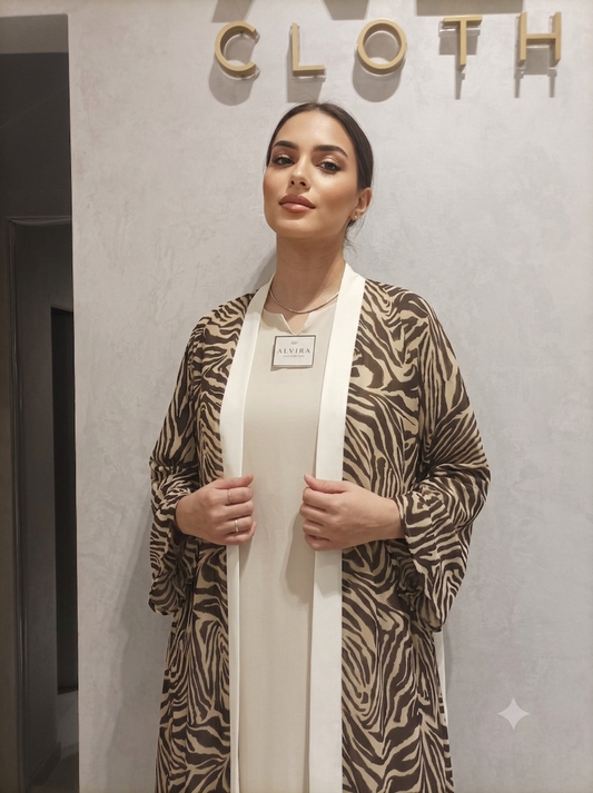 Zebra Print Open Abaya & Matching Hijab | Alvira