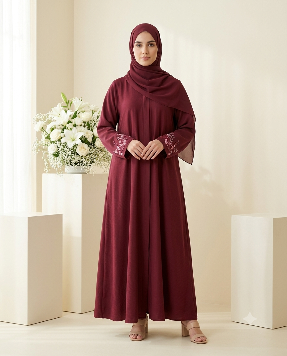 Burgundy Embroidered Abaya- AARI W