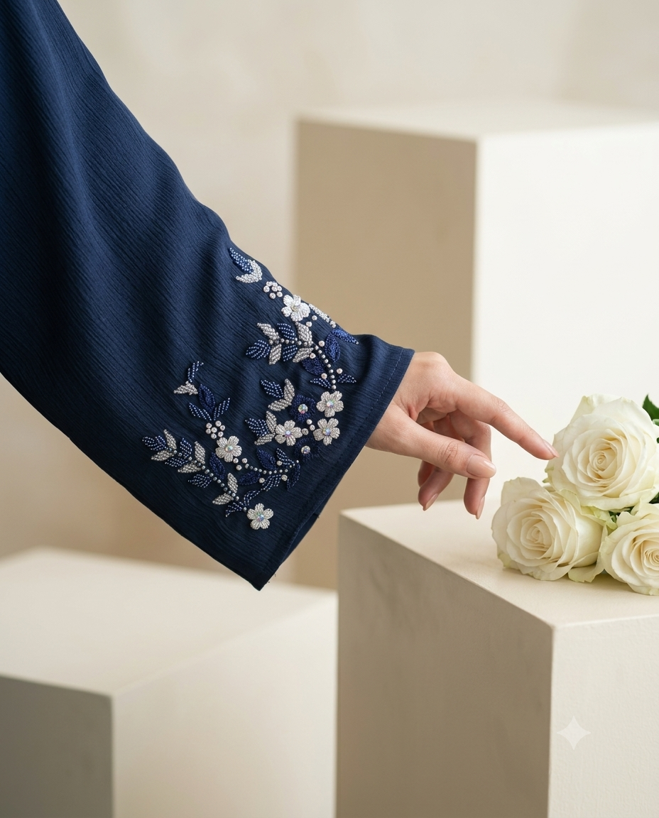 Navy Blue Embroidered Abaya - AARI W