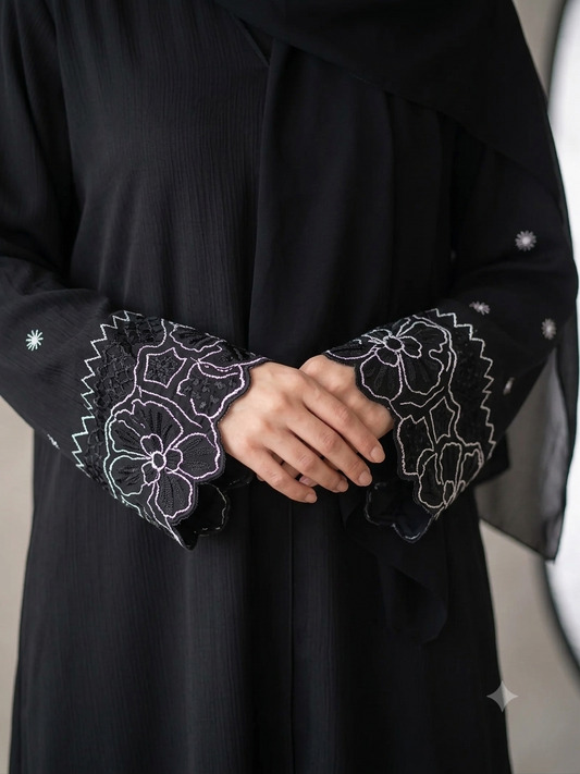 Black Embroidered Abaya- LOTUS BLOOM