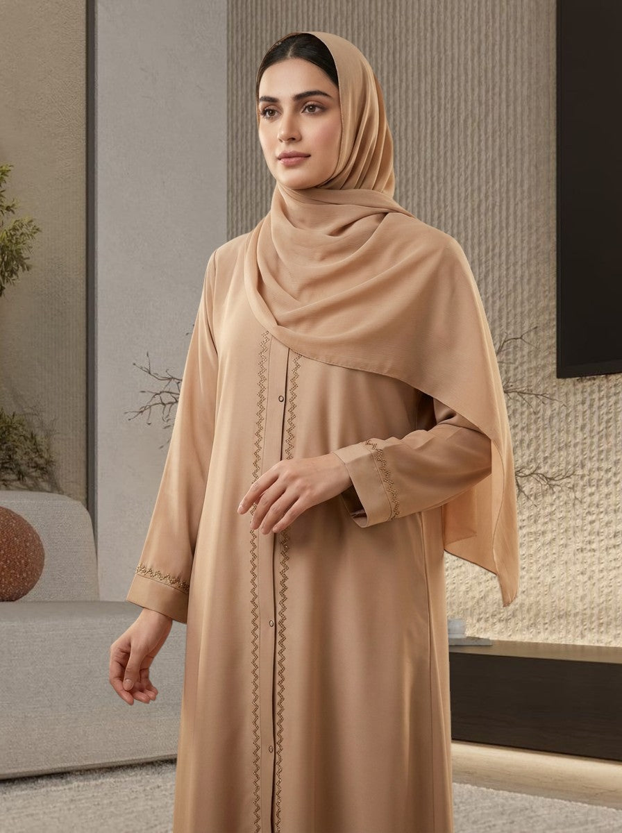 Premium Beige Modest Abaya for Women-ZIGZAG