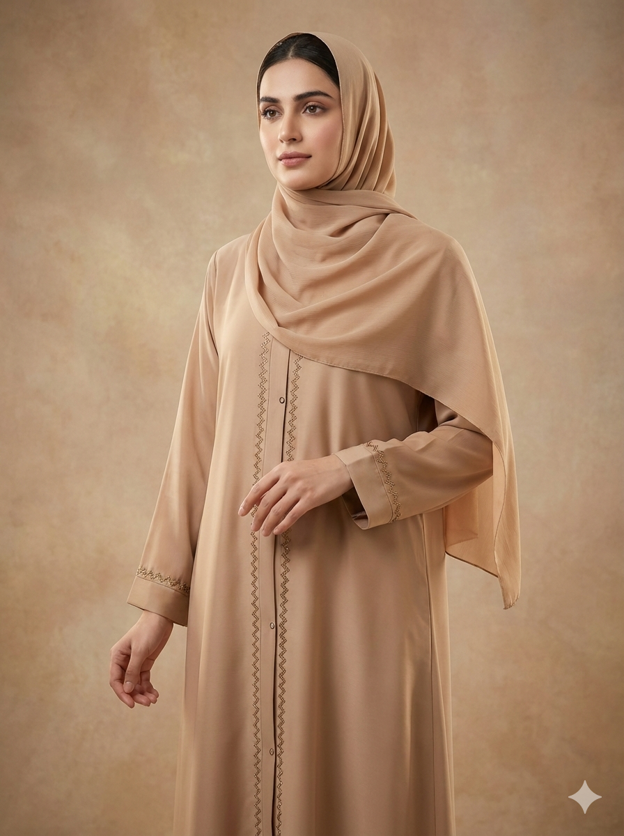Premium Beige Modest Abaya for Women-ZIGZAG