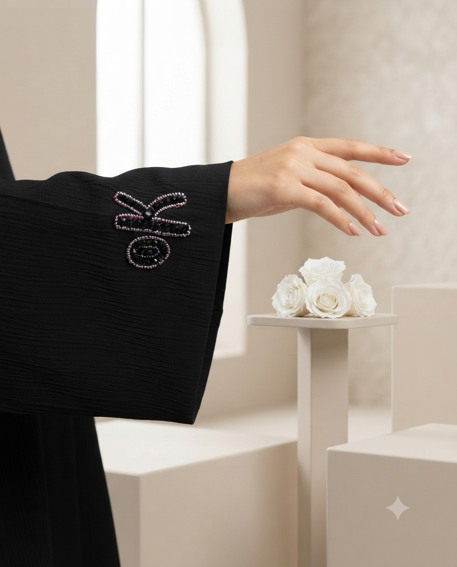 Premium Krinkle Fabric | OK Signature Black Abaya