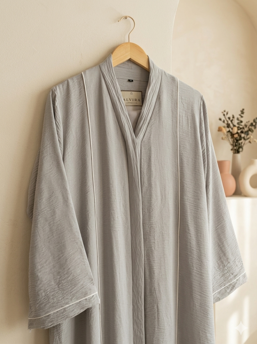 Premium Light Grey Open Abaya- CY MIST