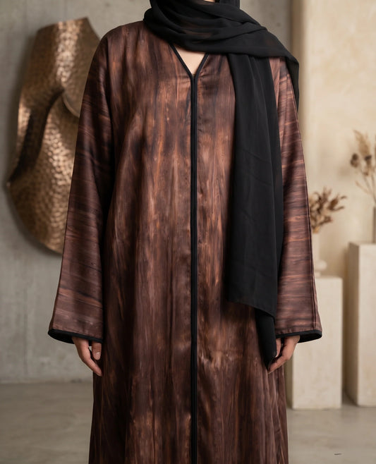 Premium Brown Textured Open Abaya –  AIZAL