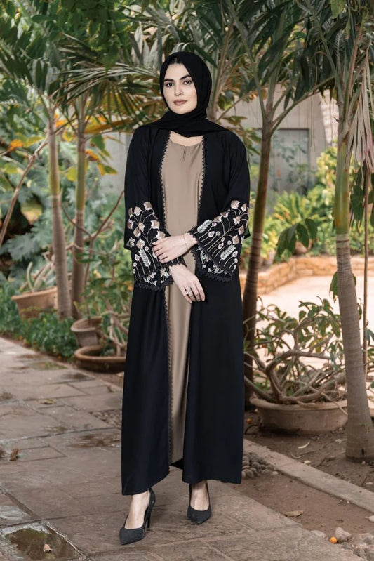 Embroidered Open Front Abaya - Regel